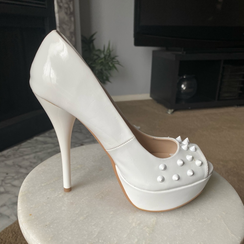 White spiked platform heel